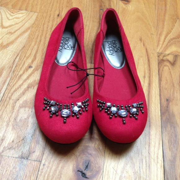 Shoes - Red Jeweled Flats