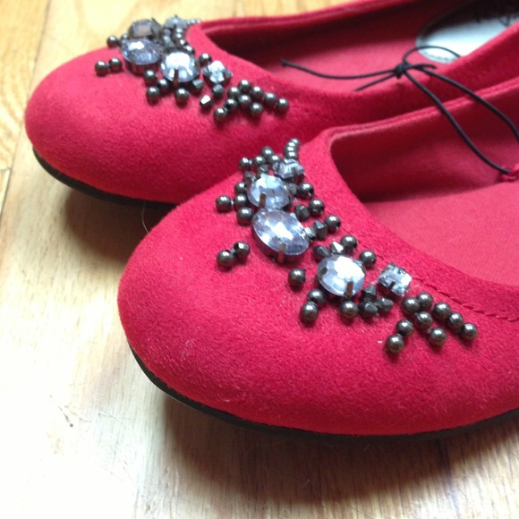 Red Jeweled Flats - Picture 2 of 3