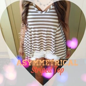 Brown and white stripe laced back sleeveless top