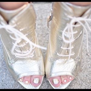 RESERVED Zara peep toe metallic gold heels