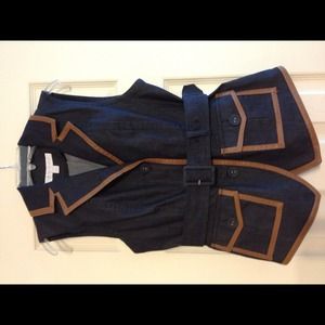 Denim, leather trimmed vest