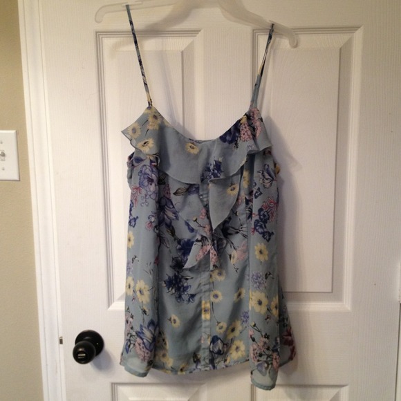 Sheer blue tank with ruffle detail