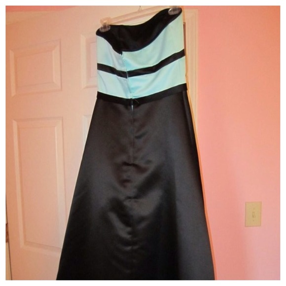 Turquoise and black tea length strapless dress - Picture 3 of 3
