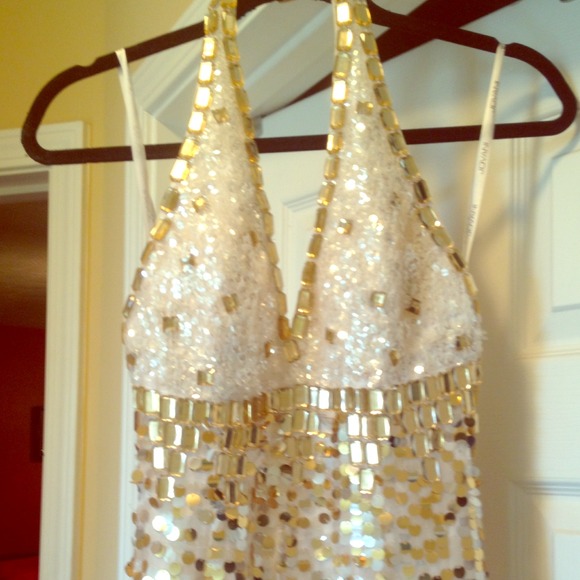 Gold and white prom dress size 2