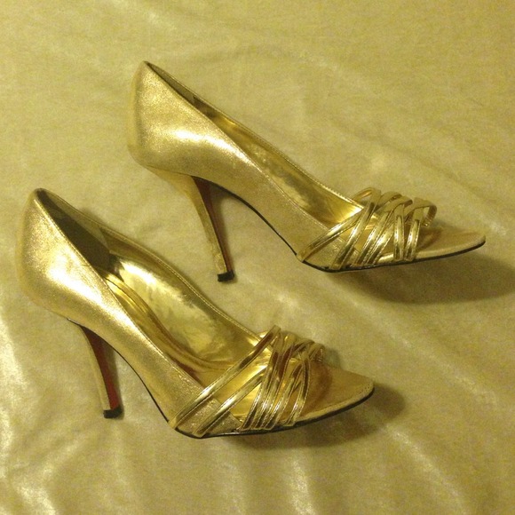 💥Sexy💥Gold Sergio Zelcer Red Bottom Heels sz 8.5 - Picture 2 of 4