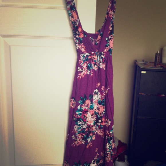 Purple summer dress with pink flowers