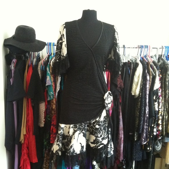 SOLD Vintage Ruffle Black and White Dress
