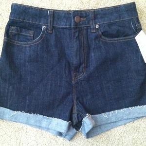 Dark denim high rise shorts