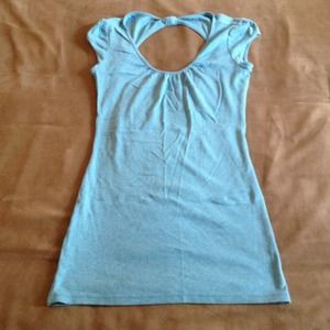 Express teal basic tunic with sexy back!