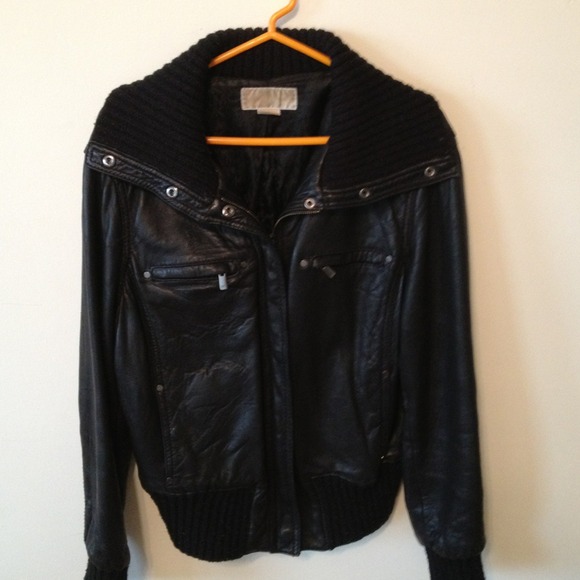 Michael Kors Leather Bomber Jacket