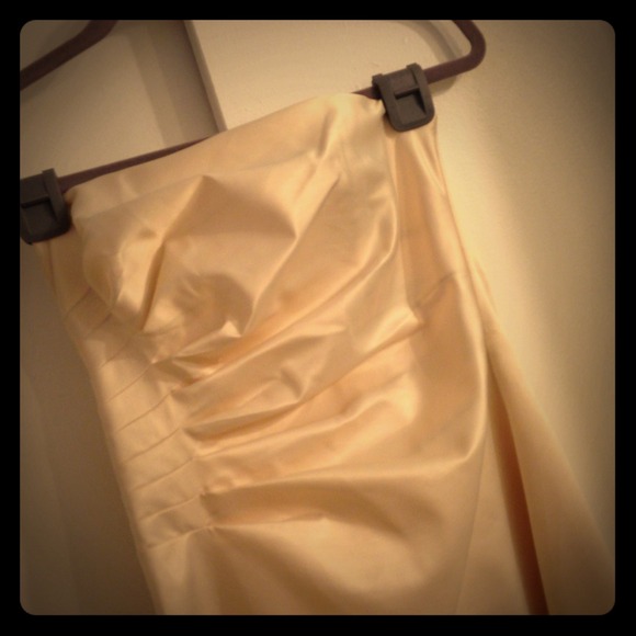REDUCED! Cream strapless floor length formal.