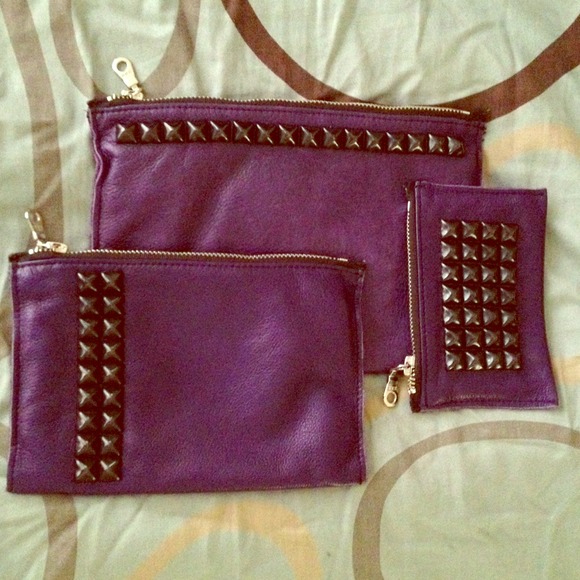 Set of 3 Plum Tylie Malibu Studded Clutches