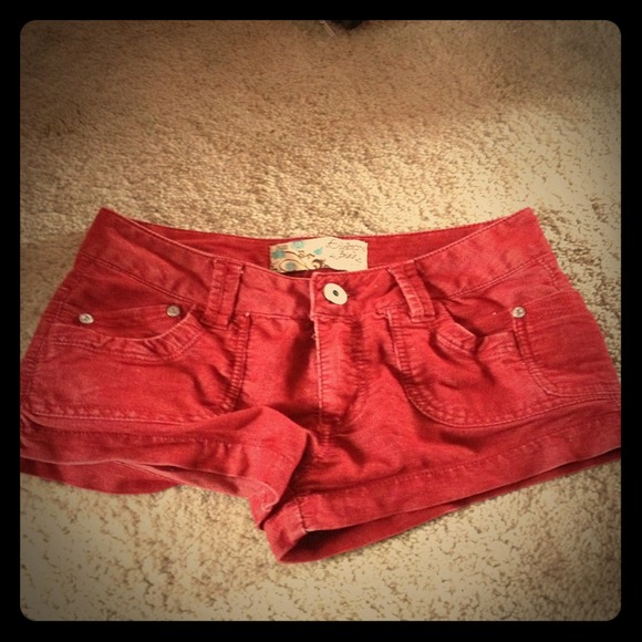 Red corduroy shorts