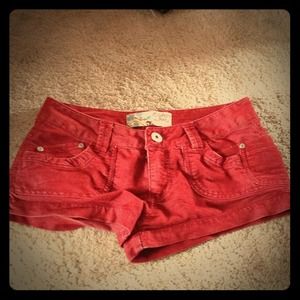 Red corduroy shorts