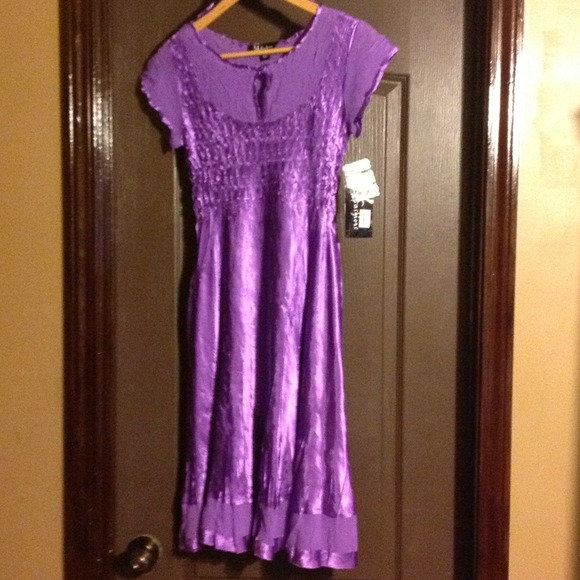 Pleated Satin Round Neck Dress