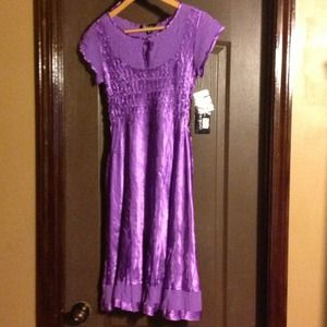 Pleated Satin Round Neck Dress