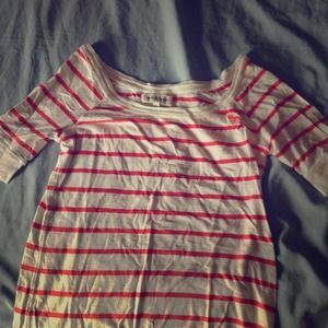 White and pink striped 1/3 sleeves! Abercrombie