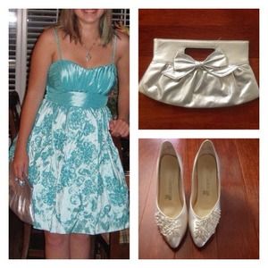 Aqua formal dress - homecoming ready & clutch.Shoes SOLD! See closet!