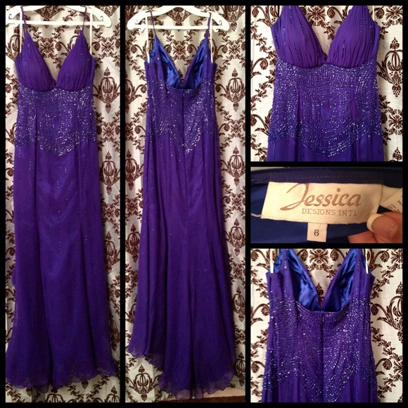 Royal blue Silk beaded sequins gown