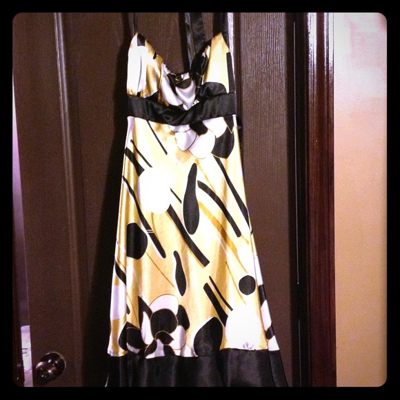 black, gold and white Trixxi dress