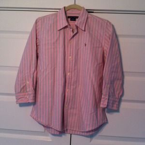 Polo pink and green stripe slim fit