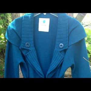 Anthropology Teal Cardigan 100% Merino Wool