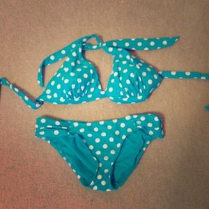 Cute blue and white polka dot bikini