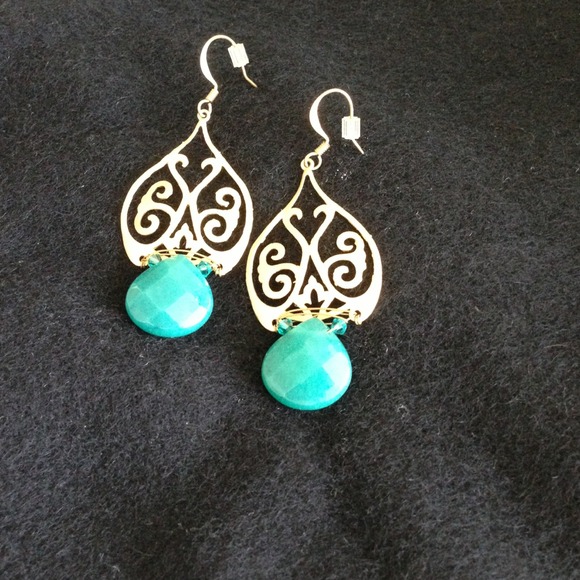 Gold and teal earrings
