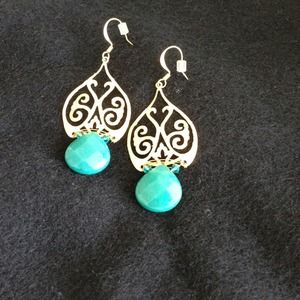 Gold and teal earrings