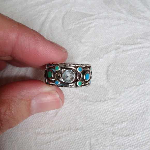 John Hardy blue topaz and enamel ring