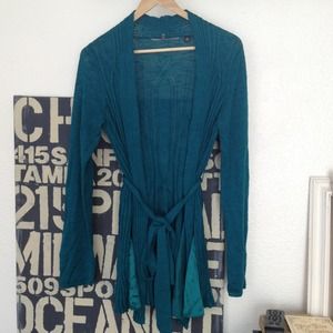 Anthropologie Long Embrace, turquoise cardigan