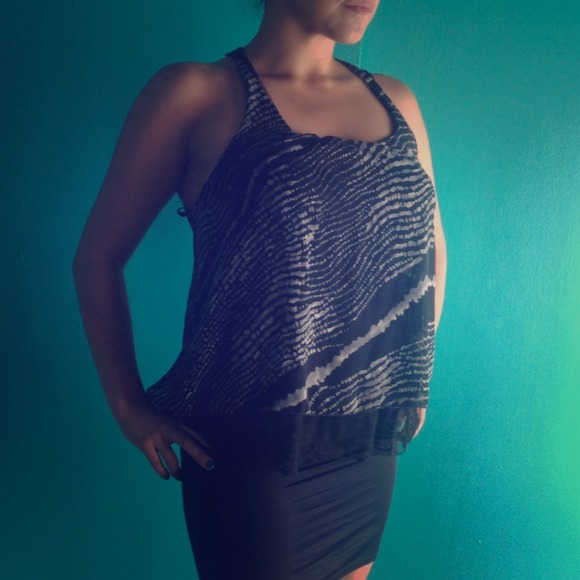 Black & White Lace and Sheer Patterned Top