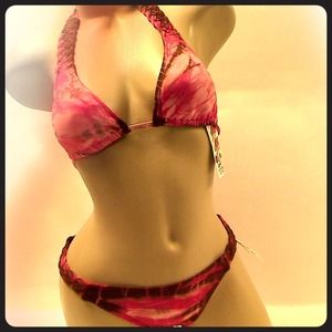 Lucky Brand pink/brown Tie-Dye bikini
