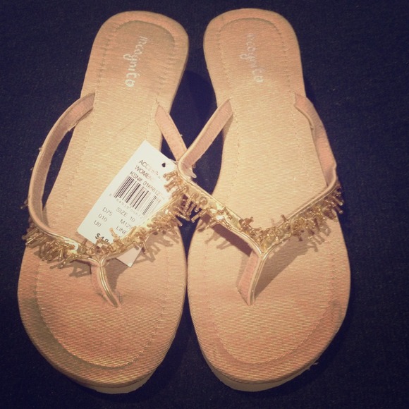 Gold beaded sandal wedge