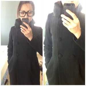Coffee shop black wool blend coat S