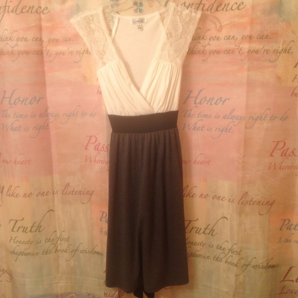 White lace top & gray bottom dress!