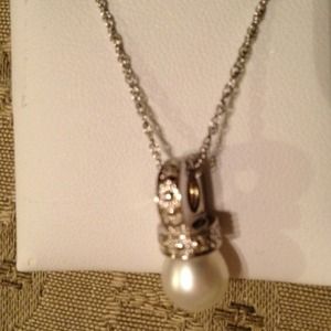 Sterling silver pearl/CZ necklace PRICE REDUCED