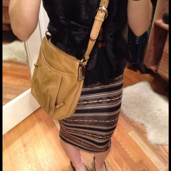 Camel leather cross body bag