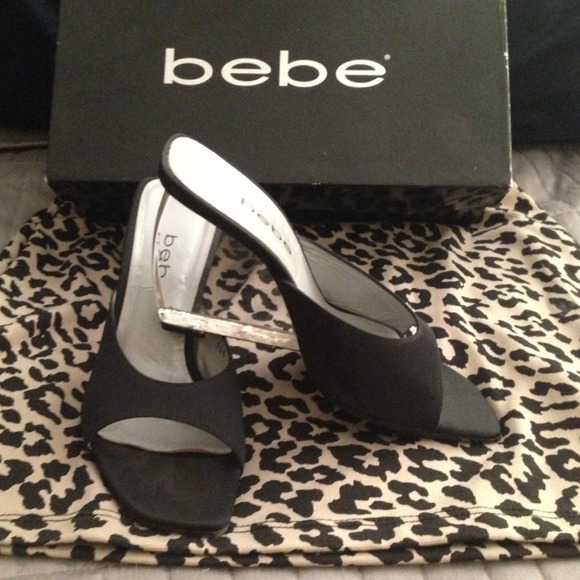 BEBE Cinderella satin slip on w/glass wedge heel - Picture 1 of 3