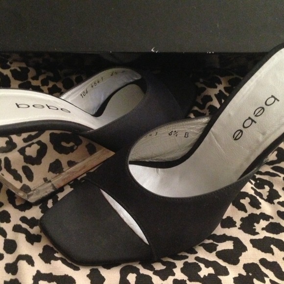 BEBE Cinderella satin slip on w/glass wedge heel - Picture 3 of 3