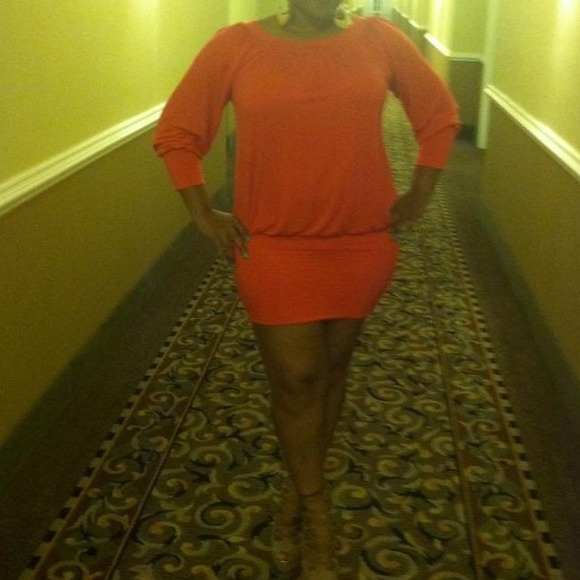 Coral on/off shoulder dress