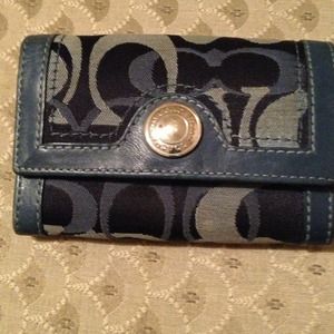 Coach blue logo fabric wallet