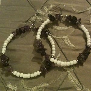 ✨✨REDUCED✨✨Beautiful White Amethyst beaded hoops