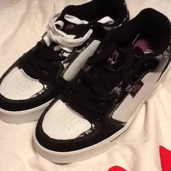Purple black and white sneakers