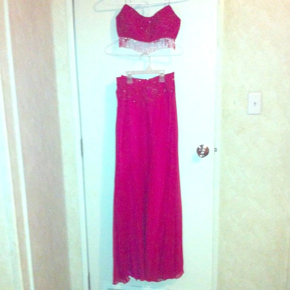 Dark pink 2 piece dress.