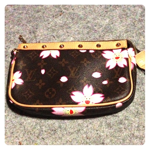 LV clutch with pink flowers