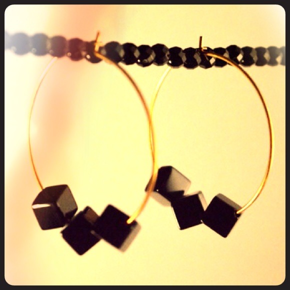 Black Onyx On Gold Hoops
