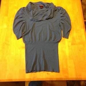 Royal blue cowl neck sweater.