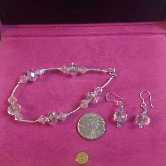 Pink/clear crystal Bracelet and earrings