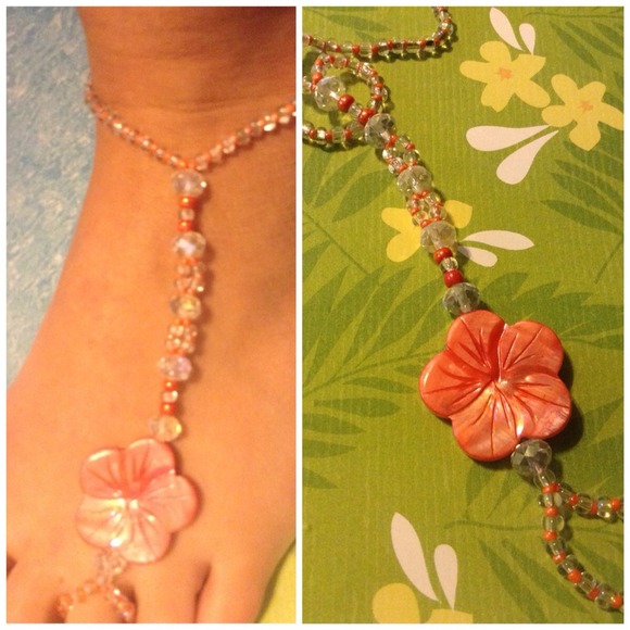 Coral Flower barefoot sandals pair